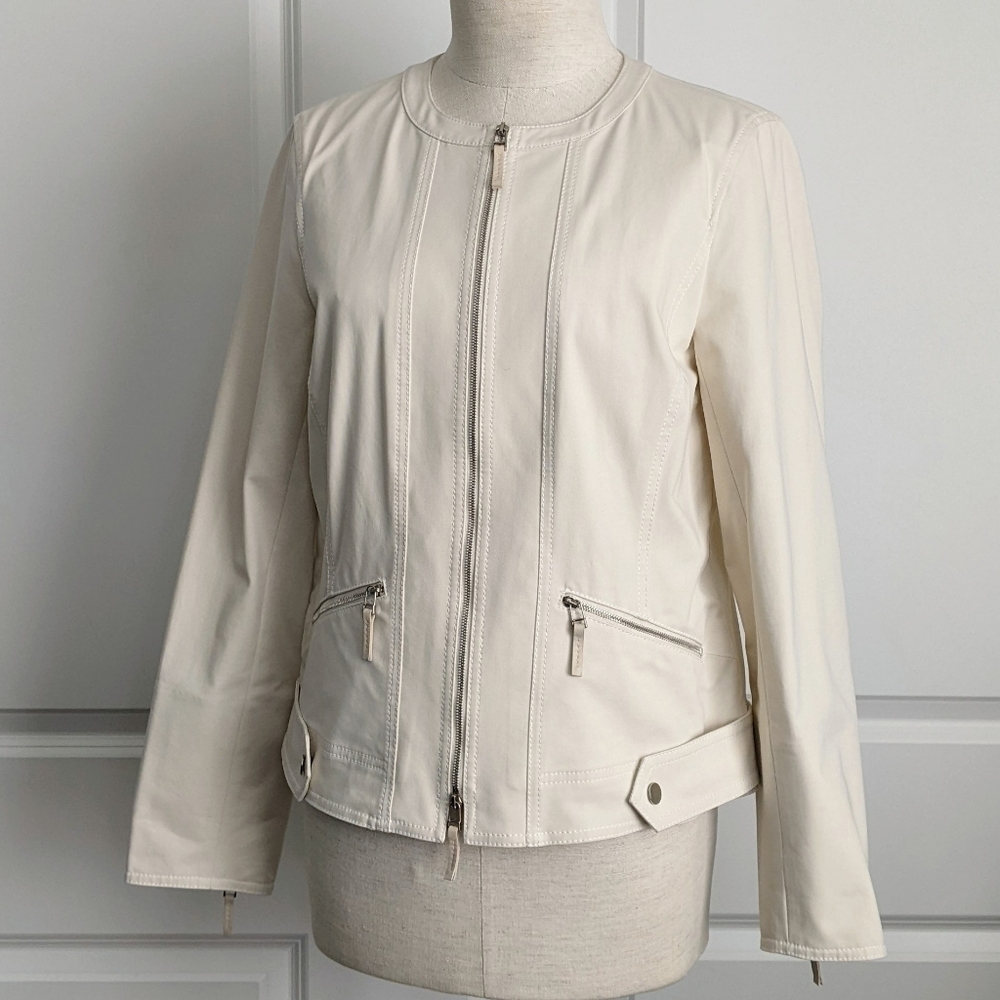 Lafayette 148 NY Jacket Mandarin Collar Zip Front Zip Cuffs Pockets Raffia 8 NWT - Picture 15 of 16
